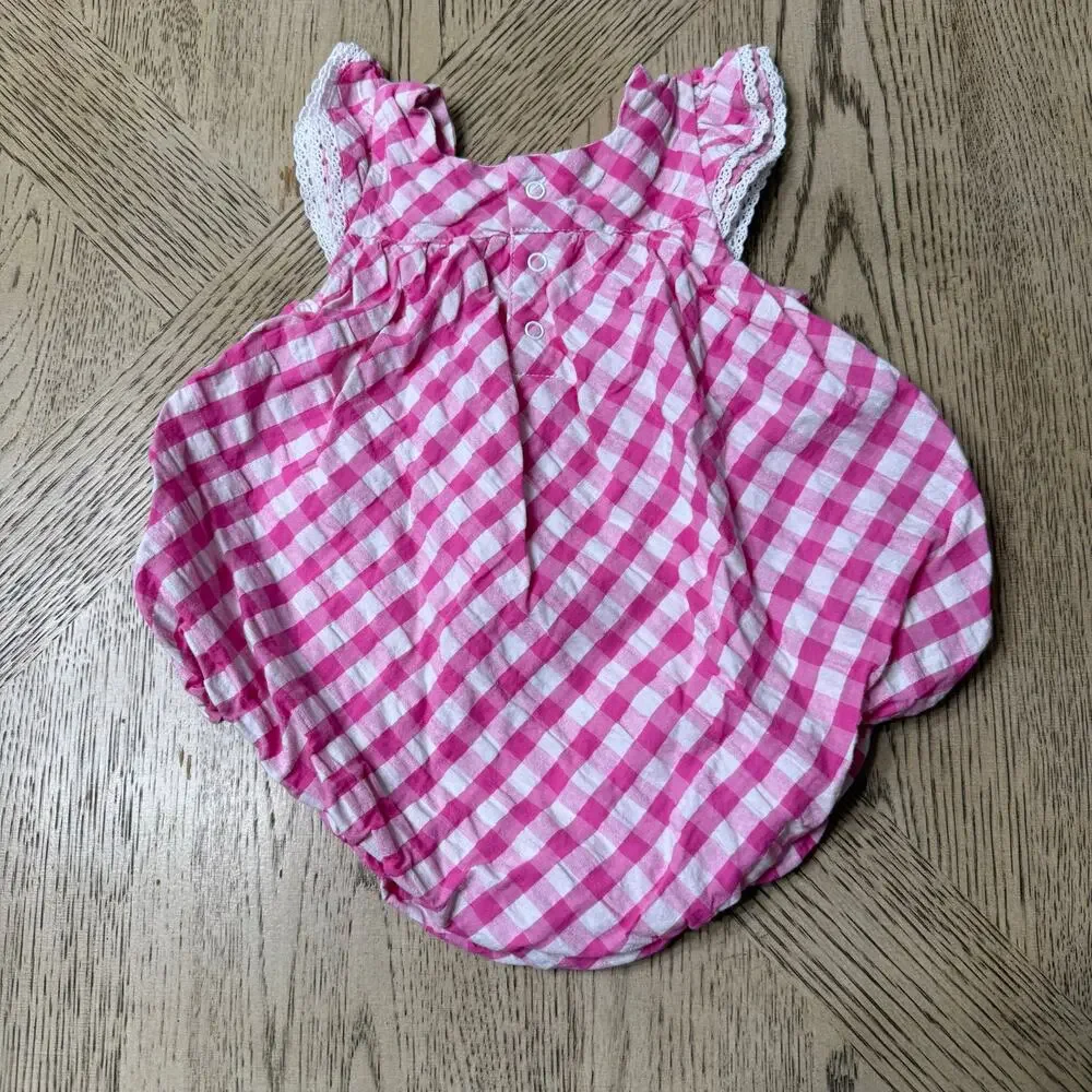 Crown & Ivy‎ Baby Girl Romper Bubble Suit Size 12 Month-White/Pink Check